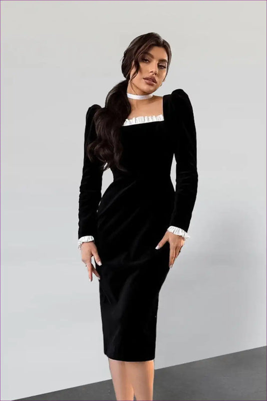 Velvet Knit Midi Dress with Contrast Trim - Modern Evening Mood for Bodycon, Evening Wear, Formal just In,