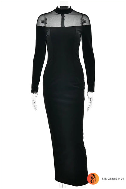 Velvet and Lace Bodycon Maxi Dress with Sheer Panelling - s / Black - Dresses - Lingerie Hut - All Season • Bodycon