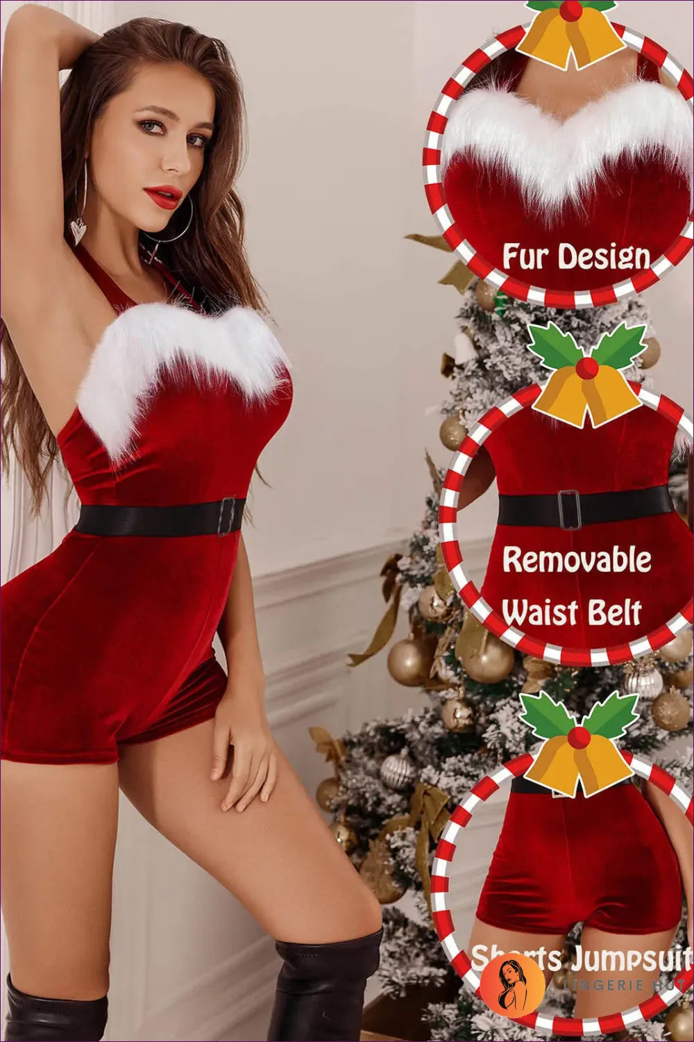 Sizzle This Christmas With Lingerie Hut’s Lace Santa Bodysuit. a Velvet Masterpiece a Belt To Flatter Your