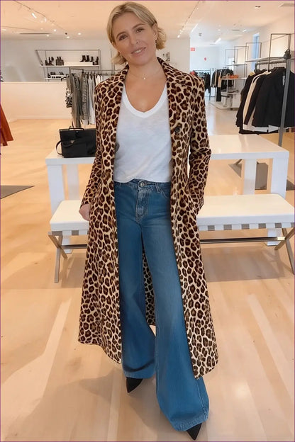 Velvet Leopard Longline Jacket - Understated Glamour - Jacket - Animal • Autumn • Casual • Clothing • Everyday