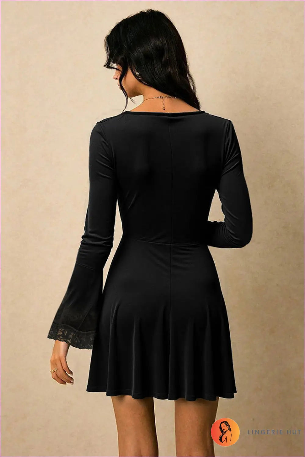 Velvet A-line Mini Dress with Flared Cuffs - Understated Glamour - Dresses - A-line Dress • Autumn • Evening Wear