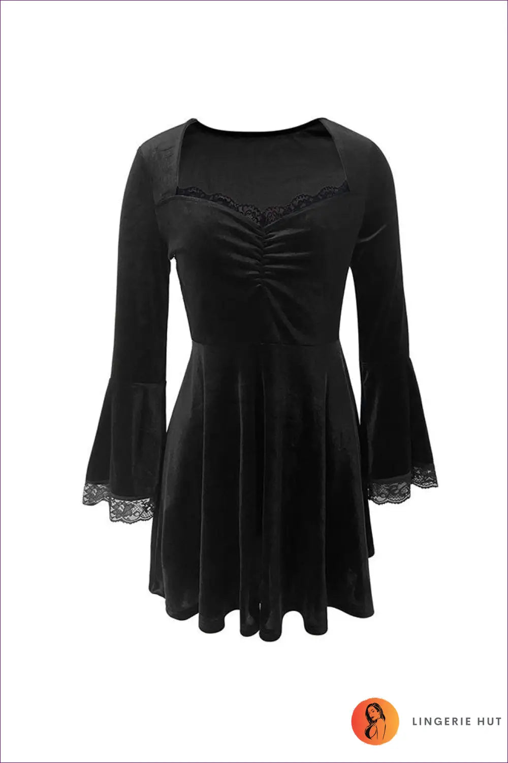 Velvet A-line Mini Dress with Flared Cuffs - Understated Glamour - Dresses - A-line Dress • Autumn • Evening Wear