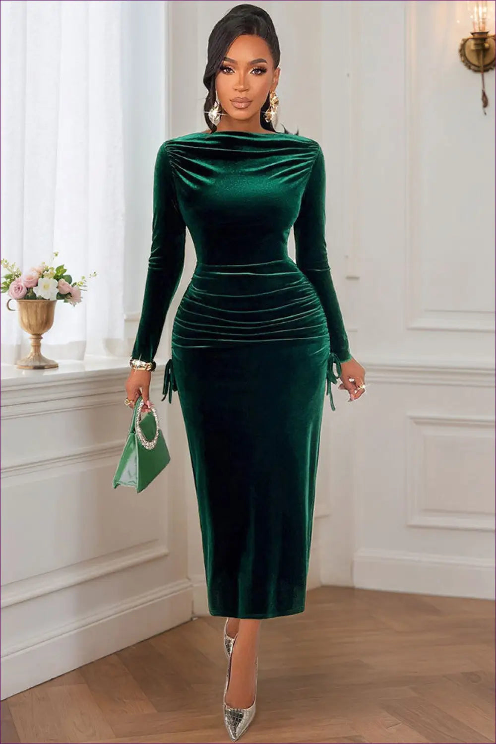 Velvet Maxi Dress with Side Ruching - Understated Glamour - Dresses - Bodycon • Clothing • Date Night • Lingerie Hut