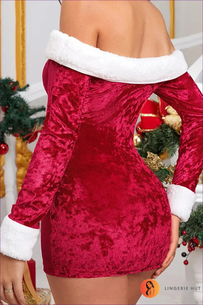 Discover The Allure Of Our Velvet Off-shoulder Santa Dress, a Perfect Fusion Festive Charm And Winter