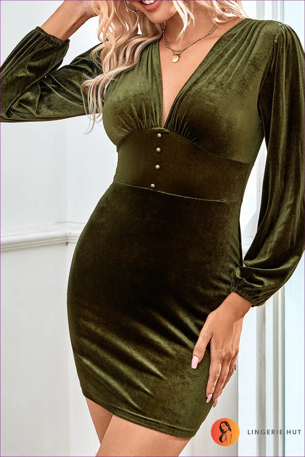 Wrap Yourself In The Embrace Of Elegance With Lingerie Hut’s Velvet V-neck Bodycon. Its Luxurious Fabric