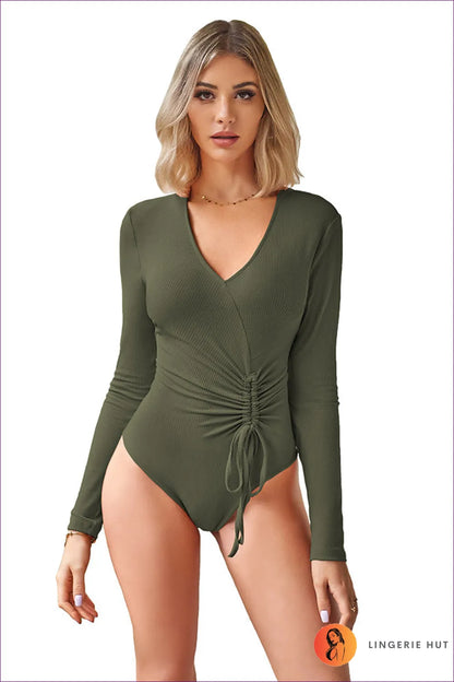 Stay Effortlessly Chic With Our Versatile Drawstring Bodysuit. Perfect For Autumn And Winter, It Elevates Your