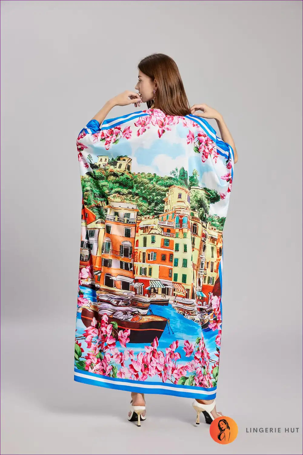 Vibrant Cityscape Kaftan - Luxurious Vacation Maxi Dress for Backless, Boho, Date Night, Dress, Glamour