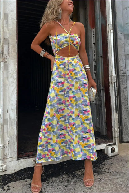 Vibrant Cutout Maxi Dress - Summer Chic for Casual, Cutout, Dress, Glamour,