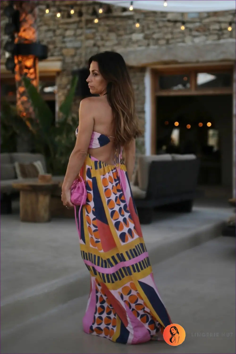 Vibrant Geo-print Maxi Dress - Summer Chic Elegance for Boho, Dress, Everyday, Glamour,