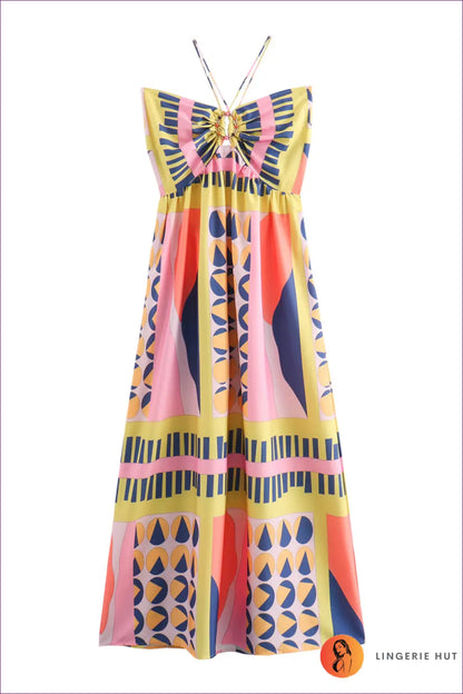 Vibrant Geo-print Maxi Dress - Summer Chic Elegance for Boho, Dress, Everyday, Glamour,