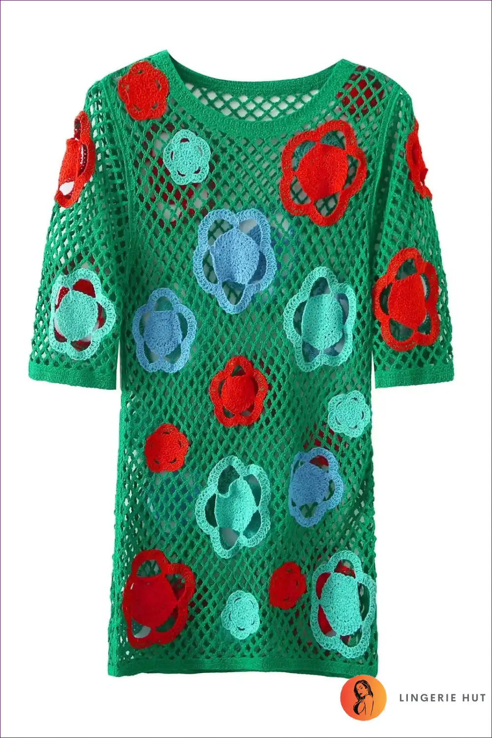 Embrace Your Seductive Side With Our Vibrant Mesh Crochet Color Short Bodycon Dress. Designed To Make