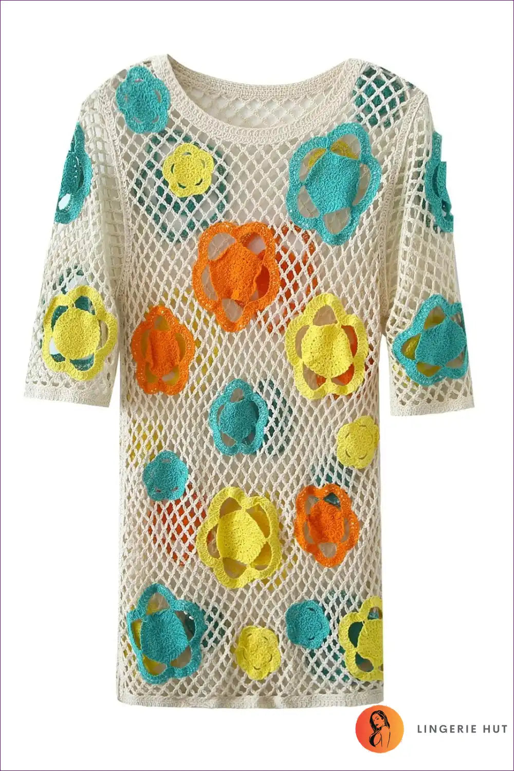 Embrace Your Seductive Side With Our Vibrant Mesh Crochet Color Short Bodycon Dress. Designed To Make