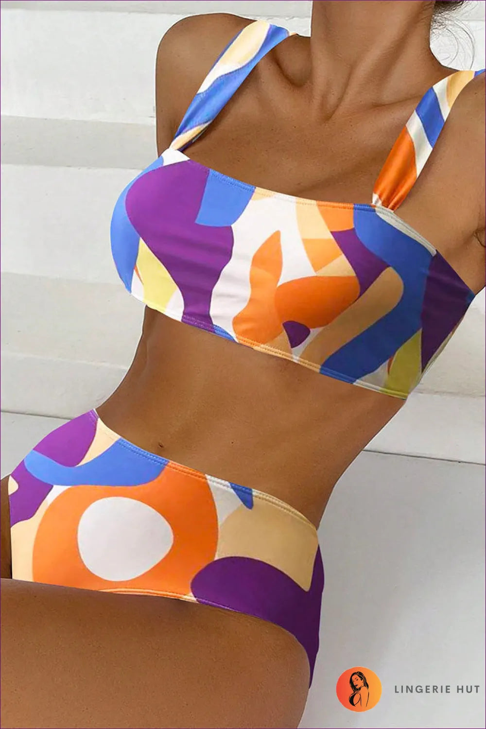 Elevate Your Beach Style With Our Vibrant Multi-color Mosaic Push-up Bikini Set. Designed For Boho Bliss, This