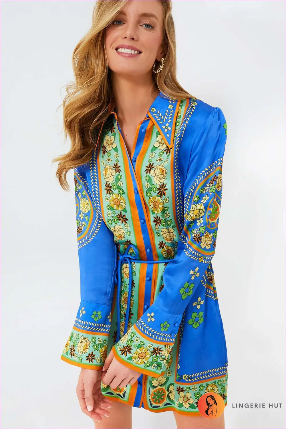 Vibrant Patterned Shirt Dress - Effortlessly Chic for Boho, Casual, Dress, Glamour, n