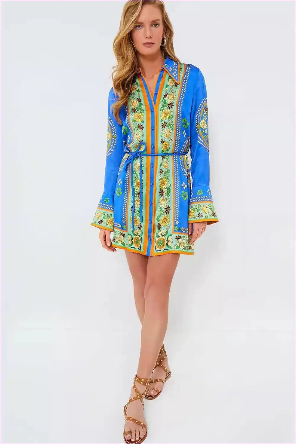 Vibrant Patterned Shirt Dress - Effortlessly Chic for Boho, Casual, Dress, Glamour, n