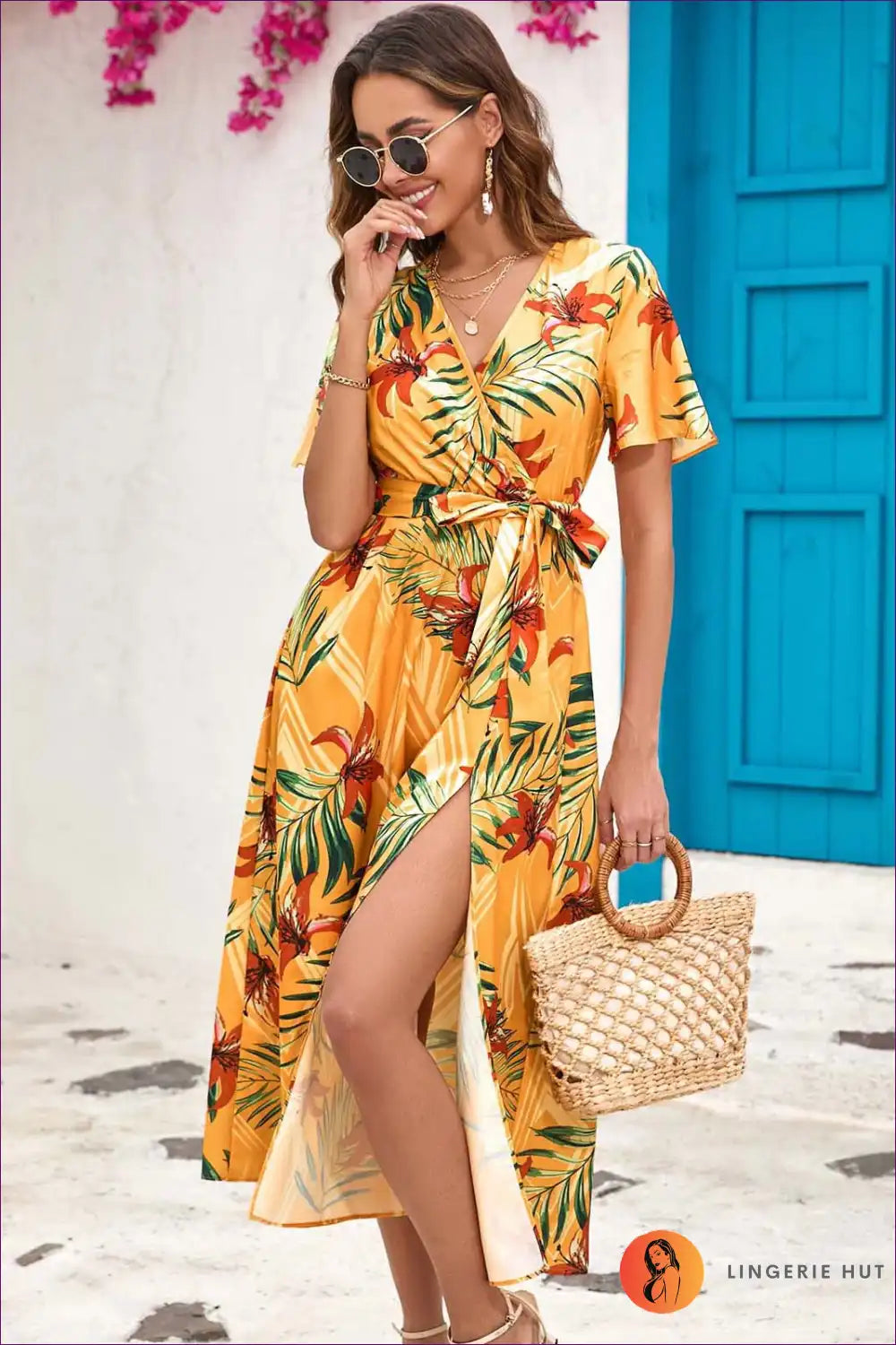 Elevate Your Summer Style With Our Vibrant Print Split Midi Dress. Perfect For Both Freedom And Fashion, This