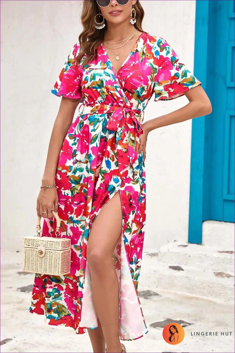 Elevate Your Summer Style With Our Vibrant Print Split Midi Dress. Perfect For Both Freedom And Fashion, This