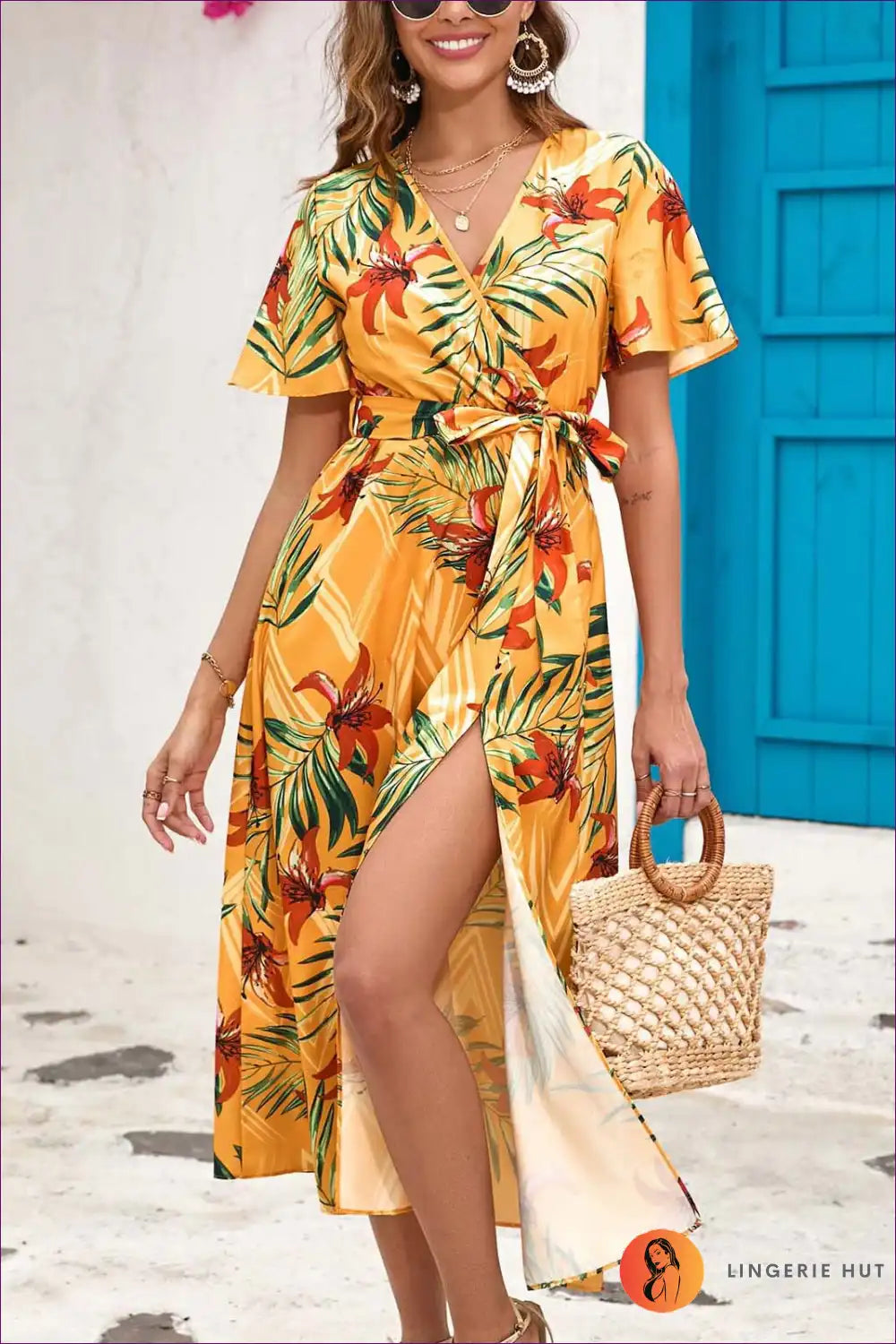 Elevate Your Summer Style With Our Vibrant Print Split Midi Dress. Perfect For Both Freedom And Fashion, This