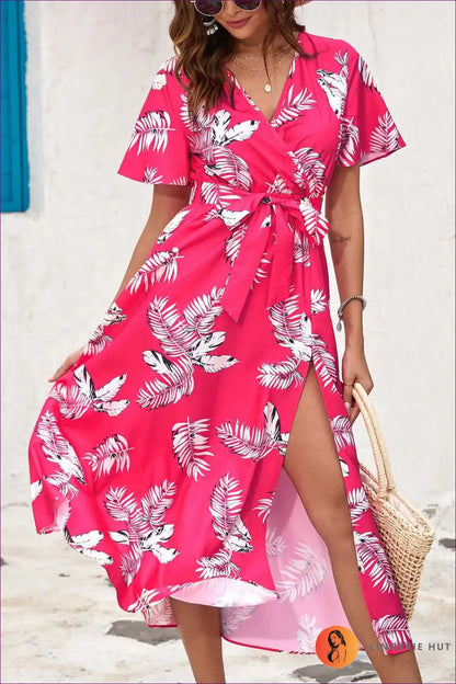 Elevate Your Summer Style With Our Vibrant Print Split Midi Dress. Perfect For Both Freedom And Fashion, This