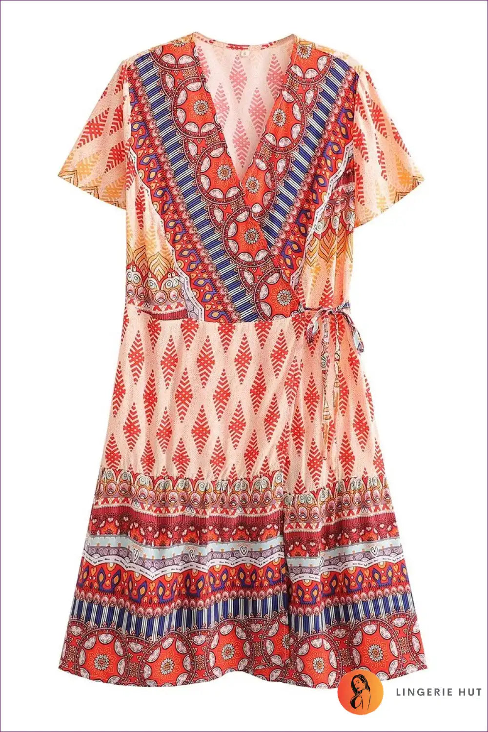 Get Ready To Turn Heads On Your Vacation With Our Vibrant A-line Dress - Boho-inspired, Ruffle Details