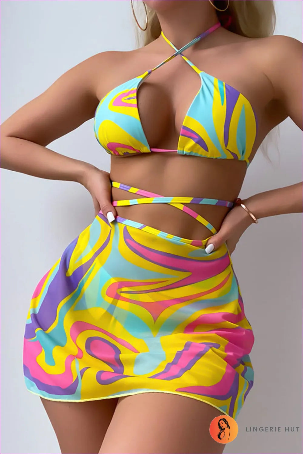 Shop The Vibrant Printed Cross Halterneck Bikini Set - Boho Vacation Chic. Make a Splash In Style And Complete
