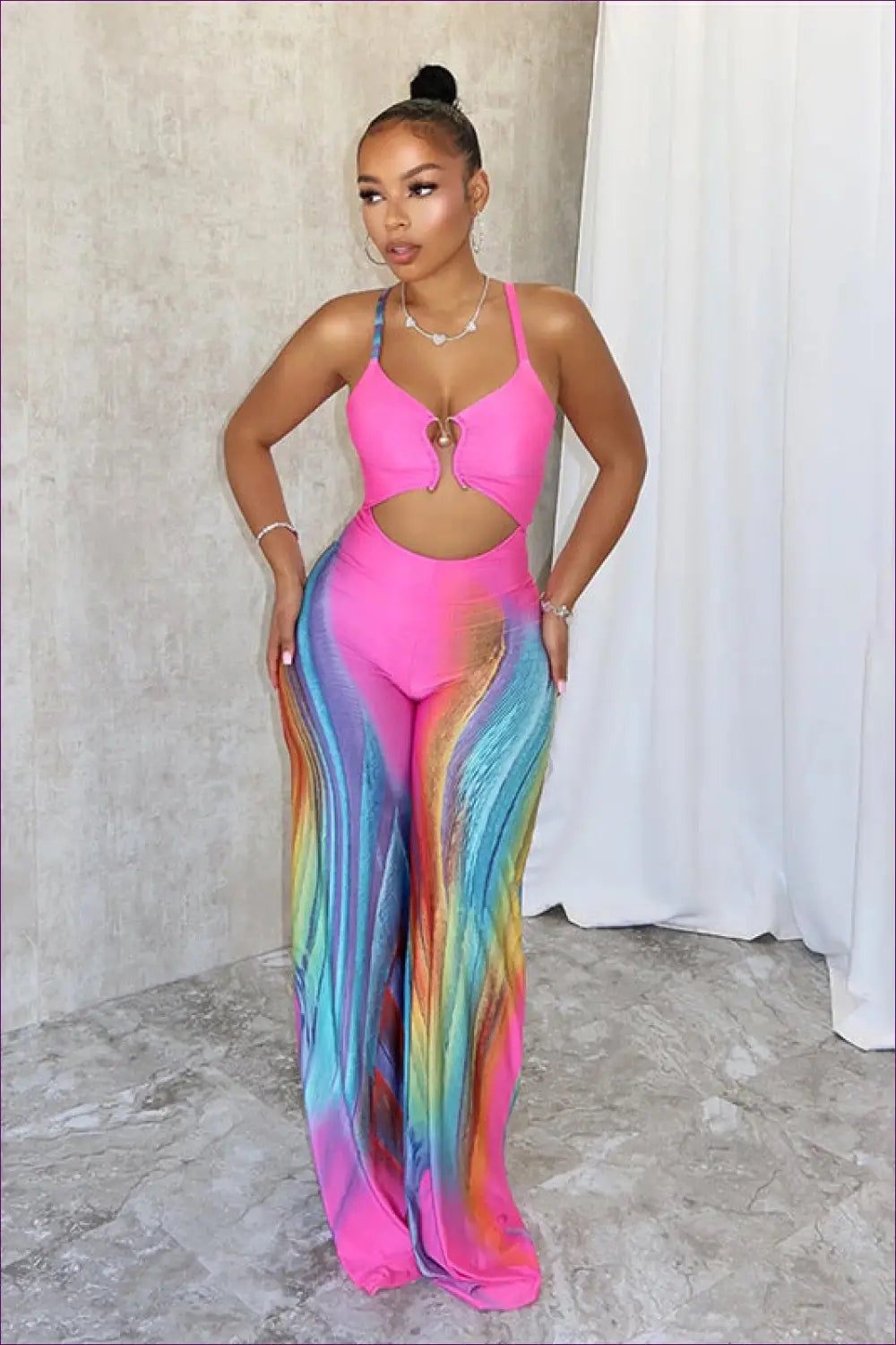 Vibrant Rainbow Jumpsuit - Bold and Beautiful for Boho, Clubwear, co Ord, Cutout,