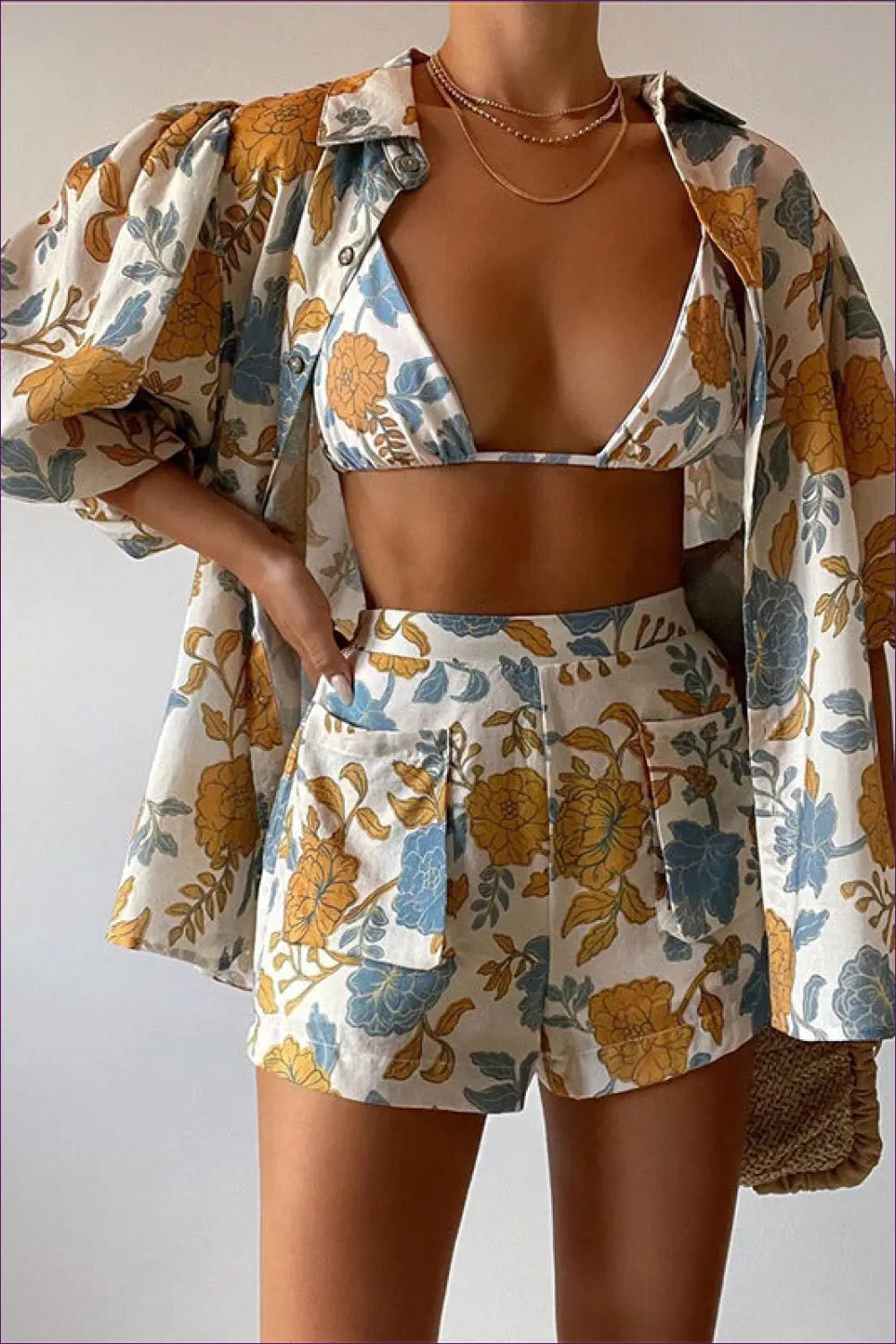 Vibrant Three-piece co Ord Set - Effortless Spring Confidence - Swimwear - Lingerie Hut - Blouse • Casual • Everyday