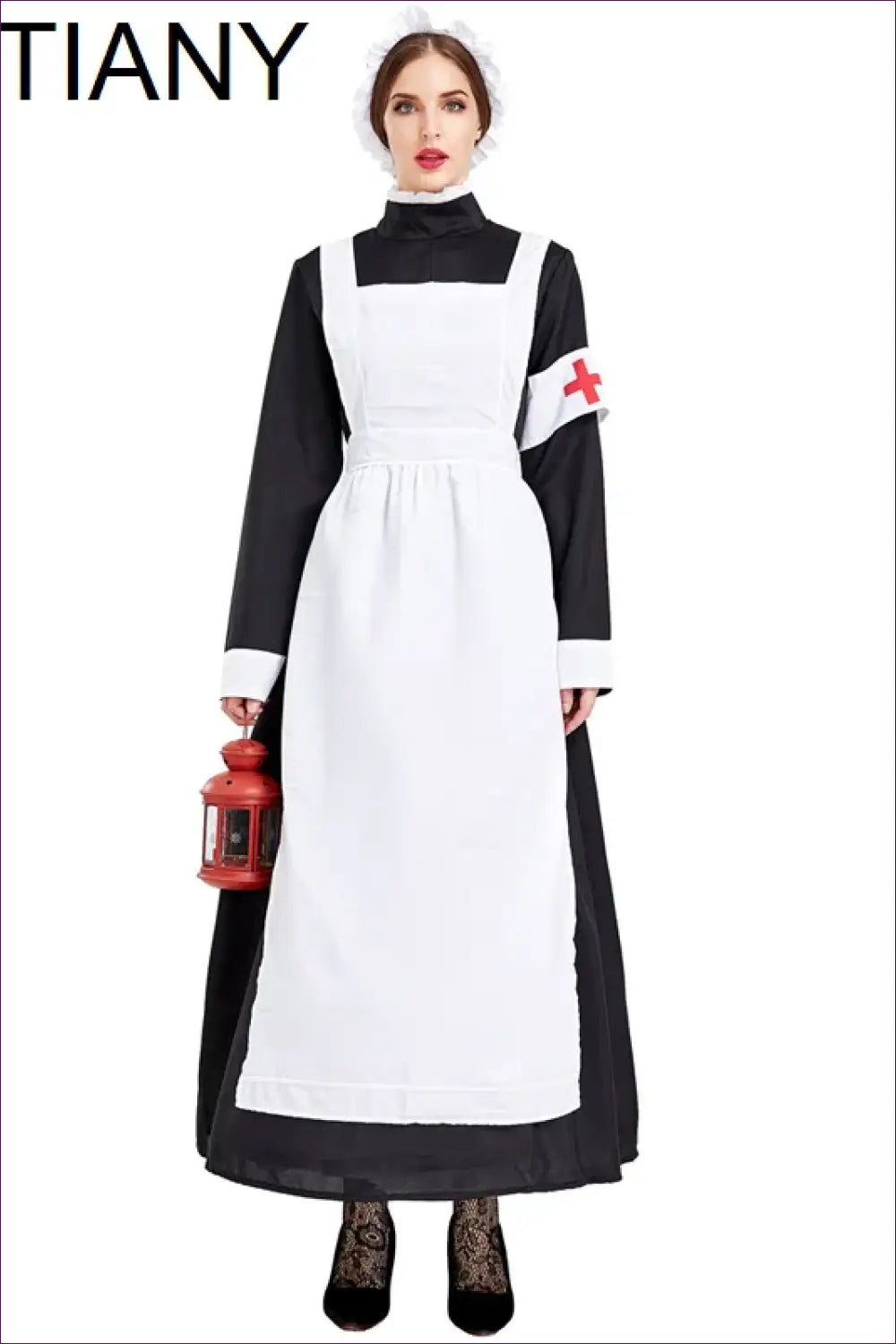 Victorian Nurse Costume Set - Long Dress Apron and Mob Cap - Halloween • just in • Party - Lingerie Hut