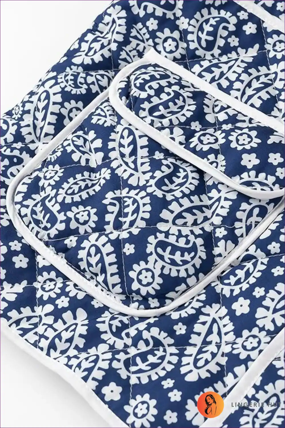 Vintage Charm Floral Quilted Jacket - Navy & White Elegance for Autumn, Casual, Everyday, Glamour, Jackets