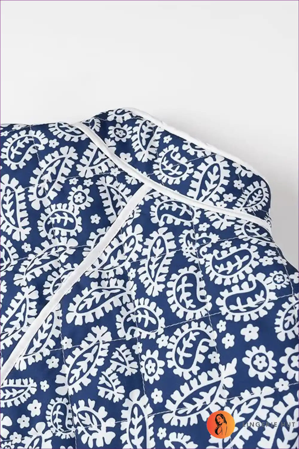 Vintage Charm Floral Quilted Jacket - Navy & White Elegance for Autumn, Casual, Everyday, Glamour, Jackets