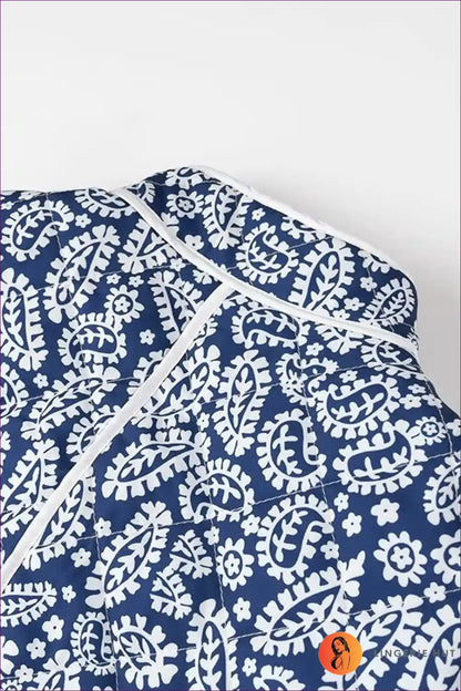 Vintage Charm Floral Quilted Jacket - Navy & White Elegance for Autumn, Casual, Everyday, Glamour, Jackets