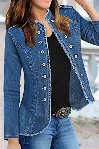 Vintage Chic Fitted Denim Jacket - Timeless Style for Modern Women Casual, Denim, Everyday, Glamour, Jackets