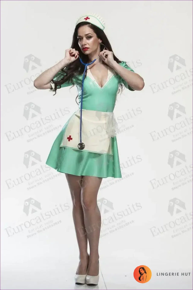 Vintage Nurse Costume with Apron and Hat - Retro Uniform Chic