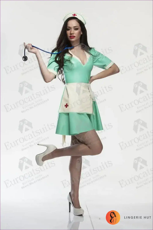 Vintage Nurse Costume with Apron and Hat - Retro Uniform Chic for A-line, Costume, Dress, just In, Modest