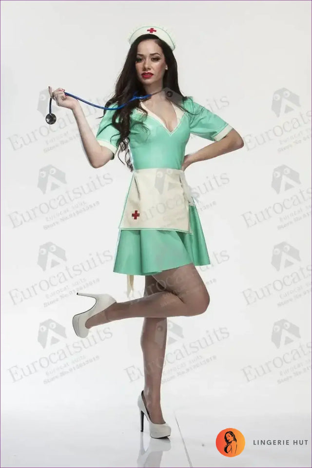 Vintage Nurse Costume with Apron and Hat - Retro Uniform Chic