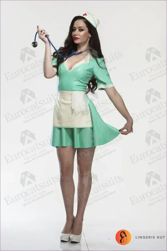 Vintage Nurse Costume with Apron and Hat - Retro Uniform Chic