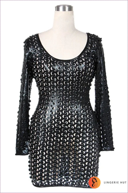 Vinyl Bodycon Mini Dress with Cutouts - the one They’ll Ask About - Dresses - Clubwear • Cutout • Glamour - Lingerie Hut