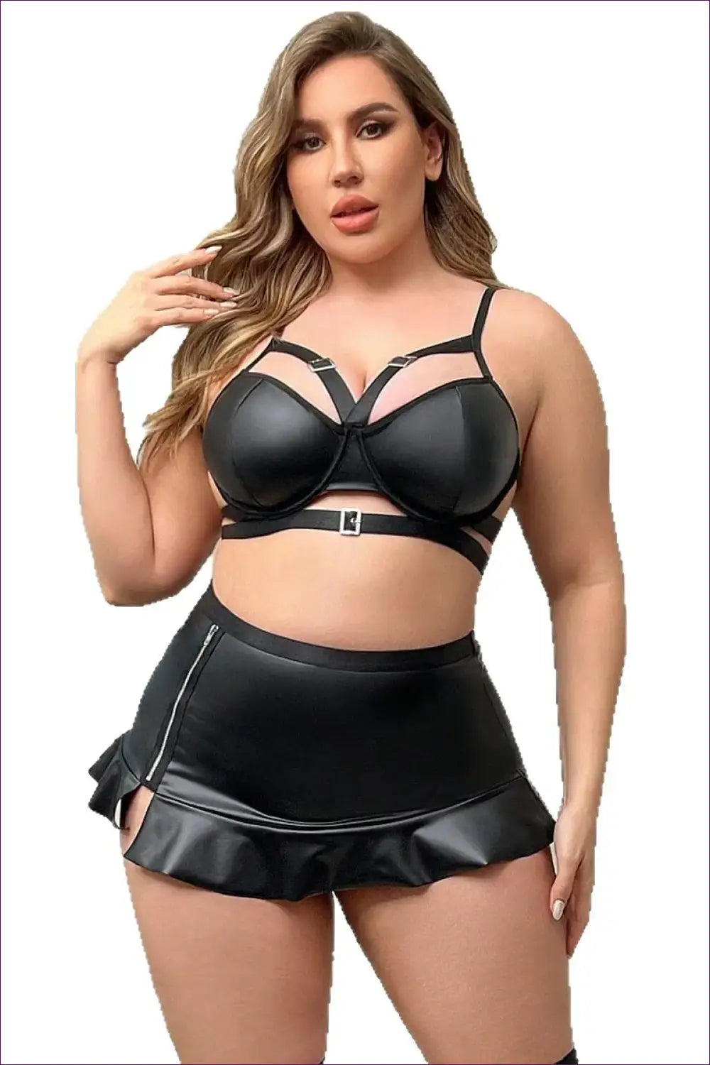 Vinyl Costume with Buckle Strap Skirt - Bold Confidence - just in • Party • Role Play • Theme Parties - Lingerie Hut