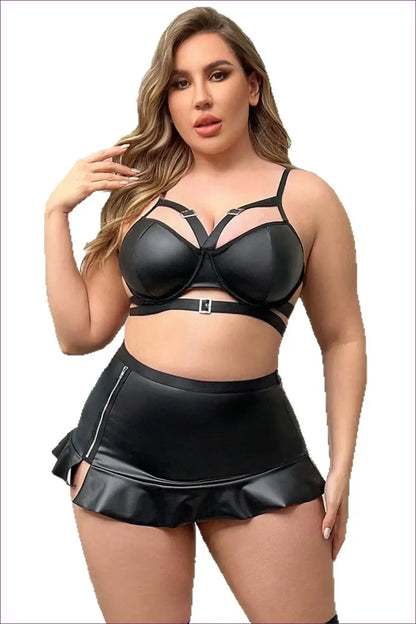 Vinyl Costume with Buckle Strap Skirt - Bold Confidence - just in • Party • Role Play • Theme Parties - Lingerie Hut