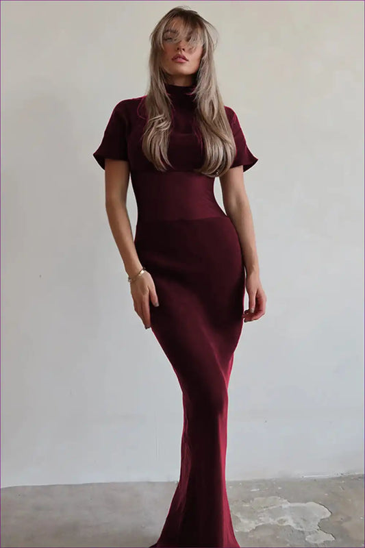 Voile Half Turtleneck Maxi Dress with Sheer Panel Detailing for Bodycon, Date Night, Evening Wear, Formal