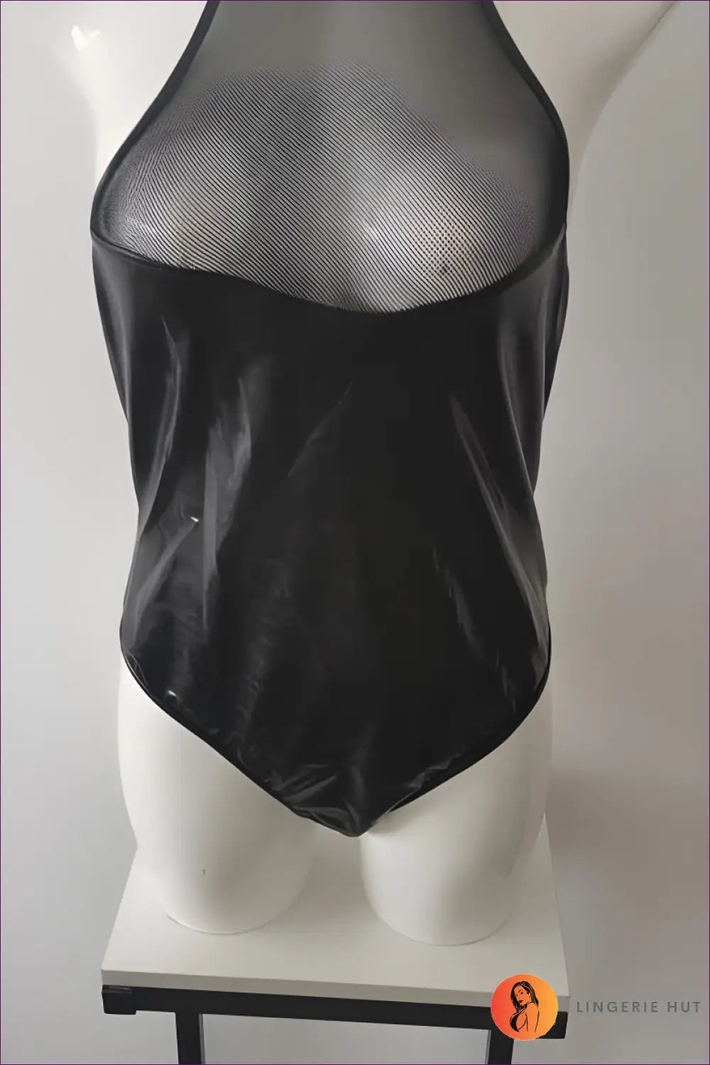 Wet-look Bodysuit with Fishnet Detail - Night out Glamour - s / Black - Lingerie - Hut - All Season • Clubwear • Cutout