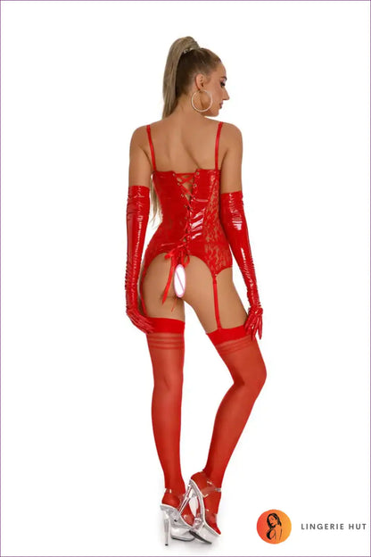 Wetlook Bodysuit with Lace Panel and Garter - After-dark Drama for Backless, Bodysuit, Boudoir, Clubwear,