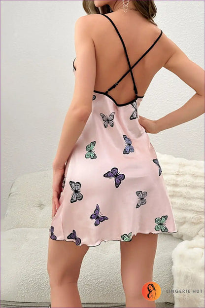 Embrace Whimsy With Our Butterfly Suspender Dress. Cartoon Print, Seductive Design, And Luxurious Comfort.