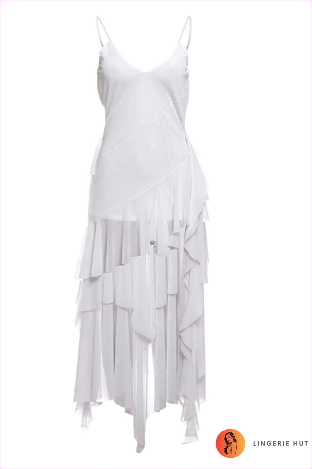 White Asymmetrical Ruffle Maxi Dress - Effortlessly Chic for Casual, Date Night, Dress, Glamour,