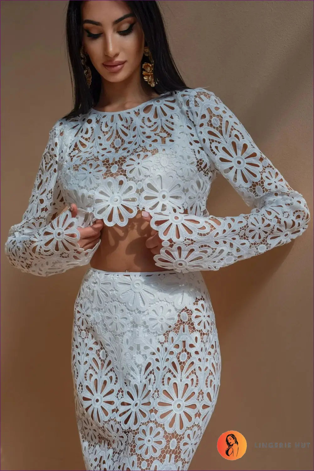 White Crochet Lace Two-piece Set - Boho Beach Vibes for Boho, Casual, co Ord, Crochet, Glamour