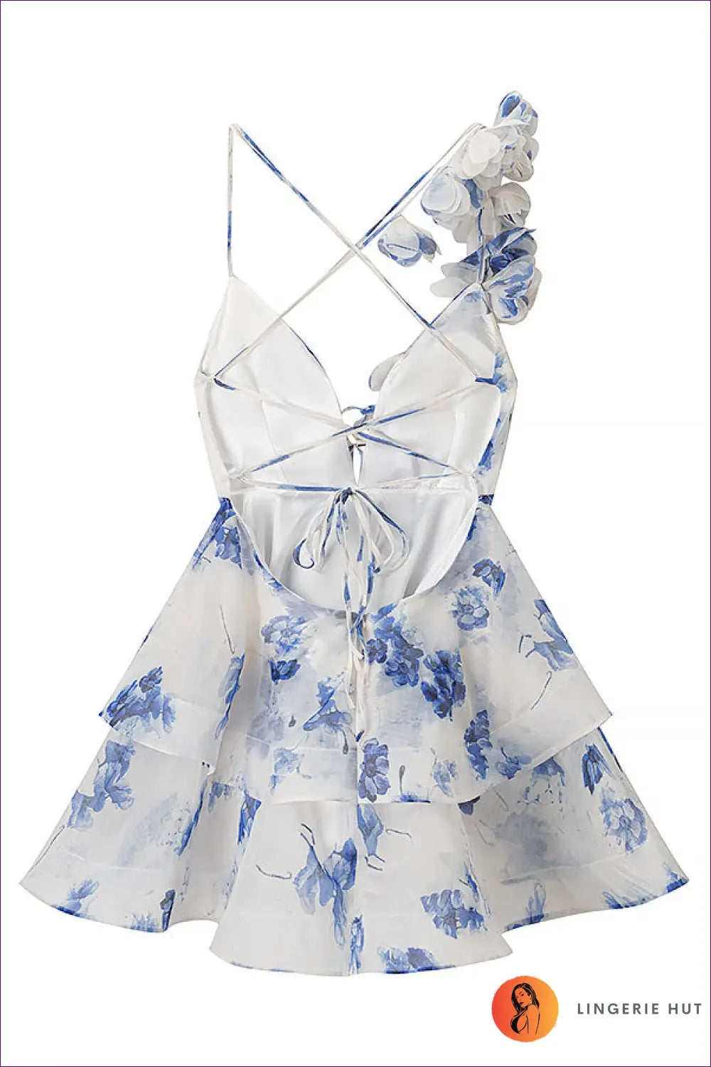 White Ditsy Floral Halter Mini Dress - Ruffle Hem - Bodycon • Boho • Everyday • Jiajia
