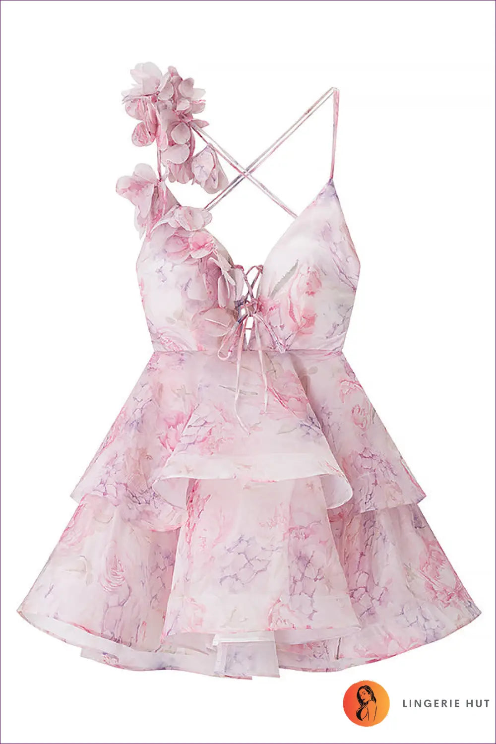 White Ditsy Floral Halter Mini Dress - Ruffle Hem - s / Pink Flowers - Bodycon • Boho • Everyday • Jiajia