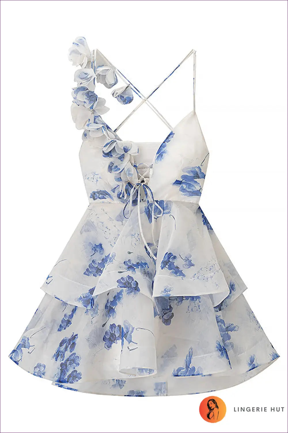 White Ditsy Floral Halter Mini Dress - Ruffle Hem - Bodycon • Boho • Everyday • Jiajia