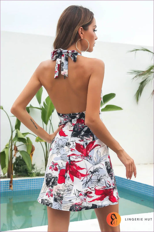 White Floral Damask V-neck Mini Dress - Lace Straps - Boho • Elegant • Everyday • Beingsun