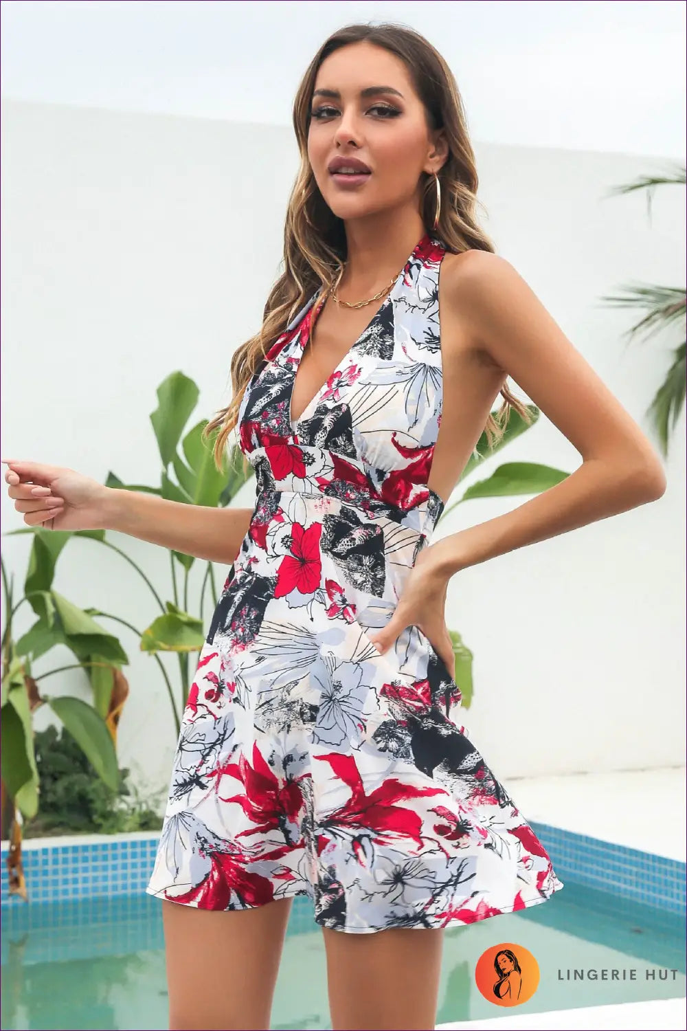 White Floral Damask V-neck Mini Dress - Lace Straps - s / Boho • Elegant • Everyday • Beingsun
